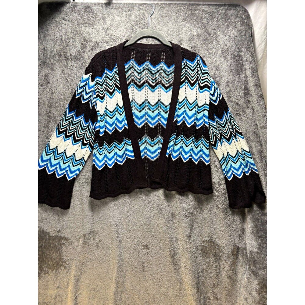 Women's Chevron Open-Knit Open Front Cardigan Sweater V-Neck Long Sleeve L